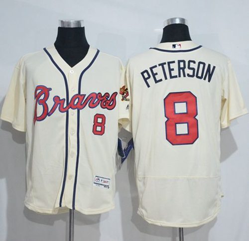 Braves #8 Jace Peterson Cream Flexbase Authentic Collection Stitched MLB Jersey - Click Image to Close